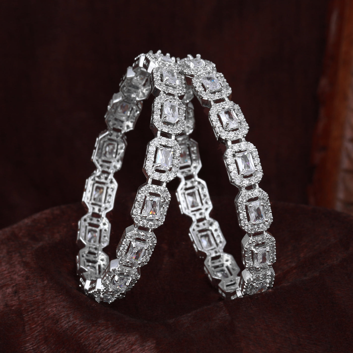 Estele Rhodium Plated CZ Astonishing Bangles with White Stones for Women