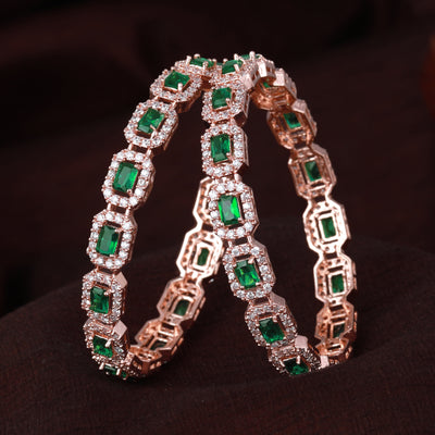 Estele Rose Gold Plated CZ Astonishing Bangles with Green Stones for Women