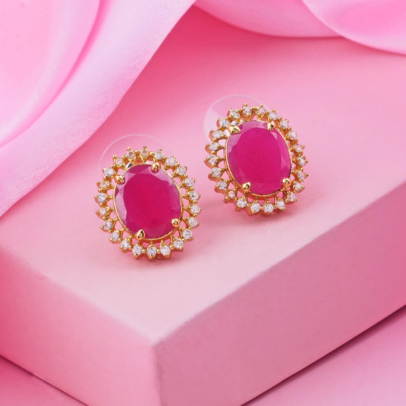 Round Pink Ad Stone Stud Earring