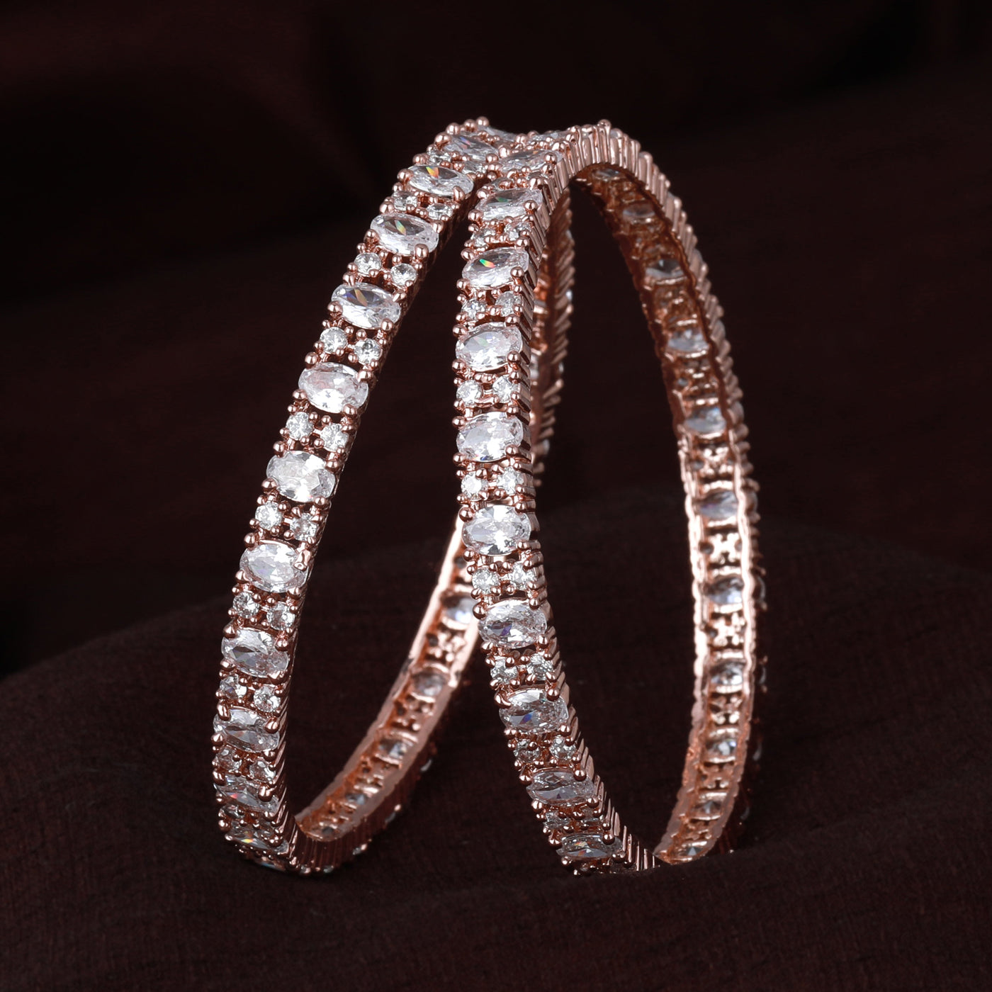 Estele Rose Gold Plated CZ Splendid Square Designer Bangles with White Stones for Women