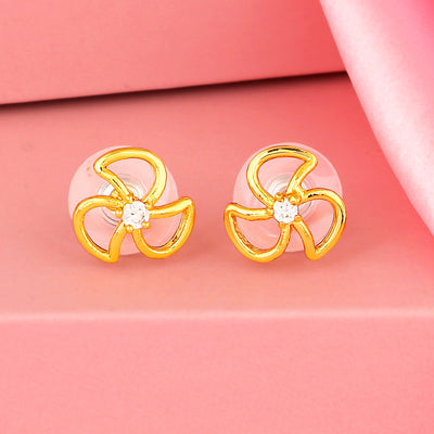 Gold Tone Plated Ad White Stone Small Stud Earrings