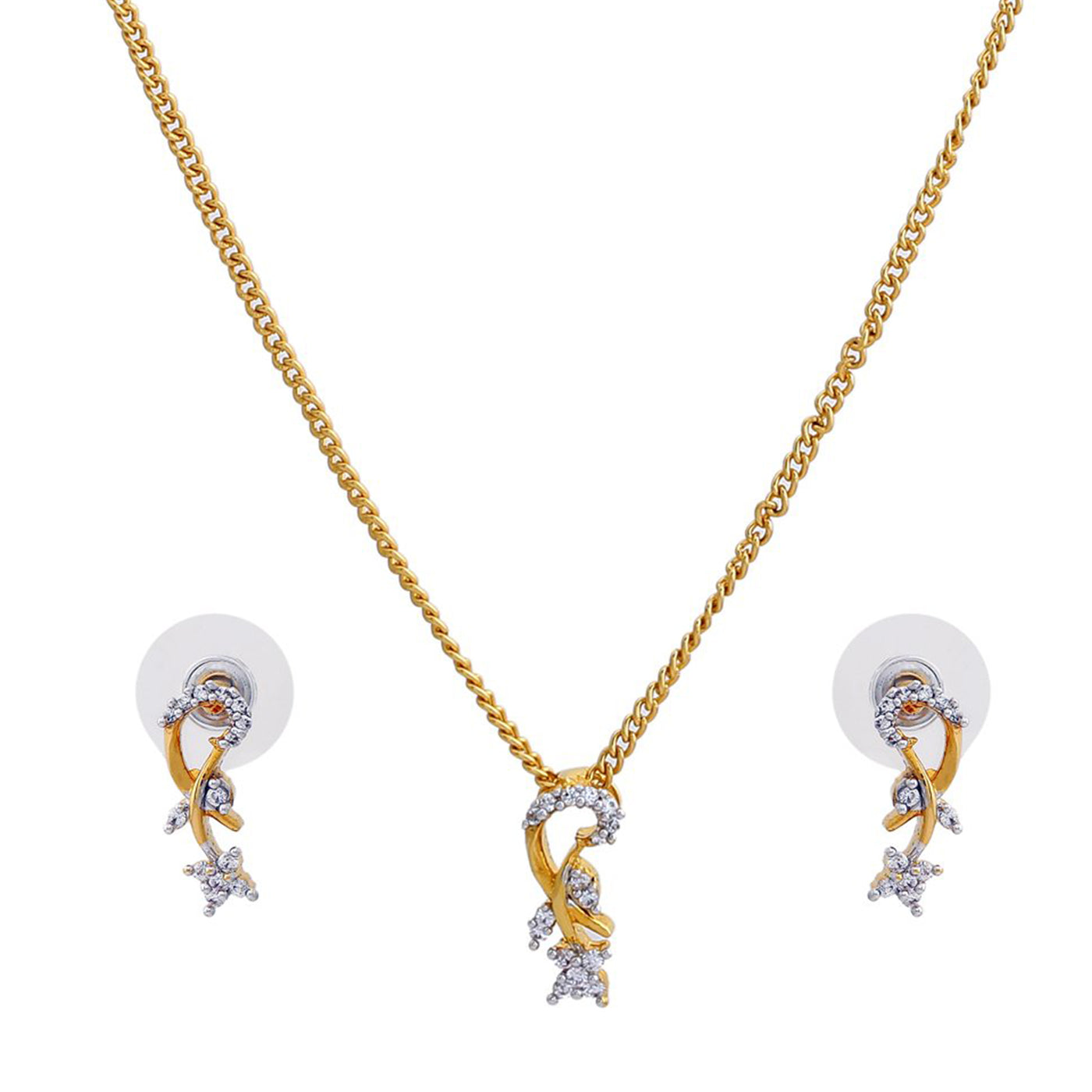 Estele Gold & Rhodium Plated Modern American Diamond Flower Curl Necklace Set for Women