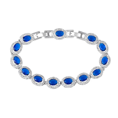 Estele Rhodium Plated Dazzling Blue American Diamonds Enhanced Charm Bracelet|A Touch of Glamour for Women