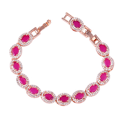 Estele Rosegold Plated Exquisite Ruby American Diamond Adorned Charm Bracelet for Women – A Touch of Luxury for Your Style