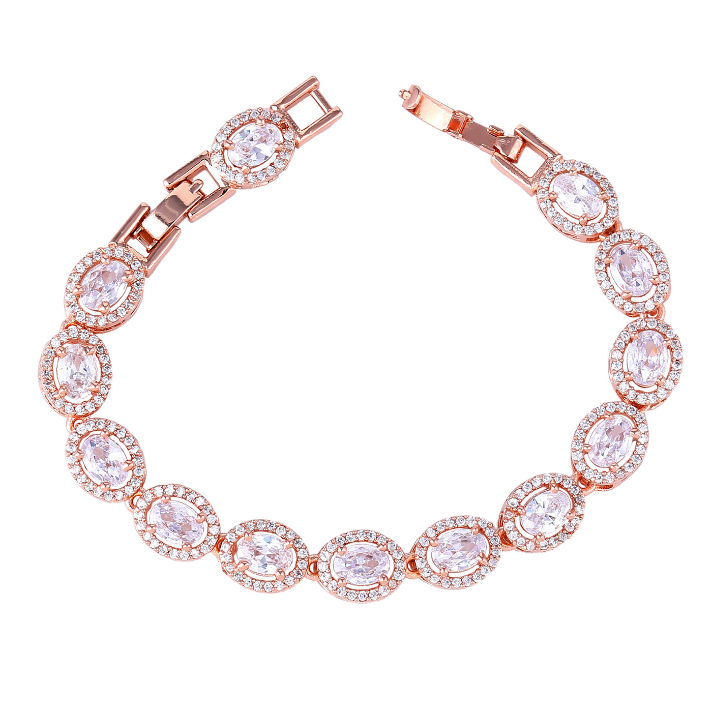 Estele Rosegold Plated Shimmering Charm Bracelet with White American Diamonds: Trendy & Versatile Jewelry for Women