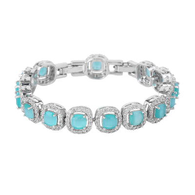 Estele Rhodium Plated Shining Mint Green American Diamonds Adorned Charm Bracelet for Women-Dazzling Charm for Every Look