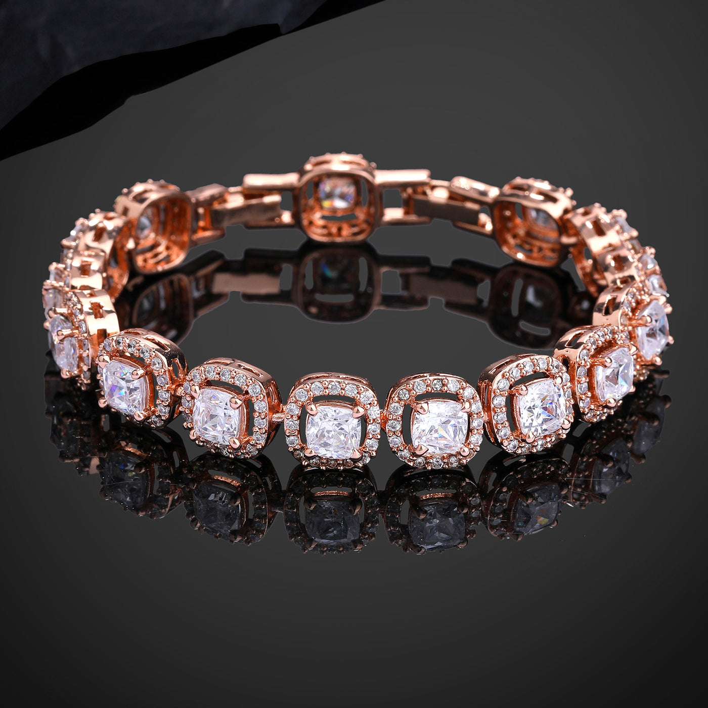 Estele Rosegold Plated Glistening White American Diamonds Charm Bracelet|Classic Jewelry for Modern Girls & Women