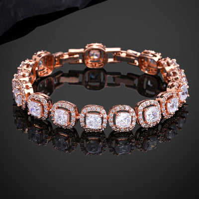 Estele Rosegold Plated Glistening White American Diamonds Charm Bracelet|Classic Jewelry for Modern Girls & Women