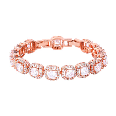 Estele Rosegold Plated Glistening White American Diamonds Charm Bracelet|Classic Jewelry for Modern Girls & Women