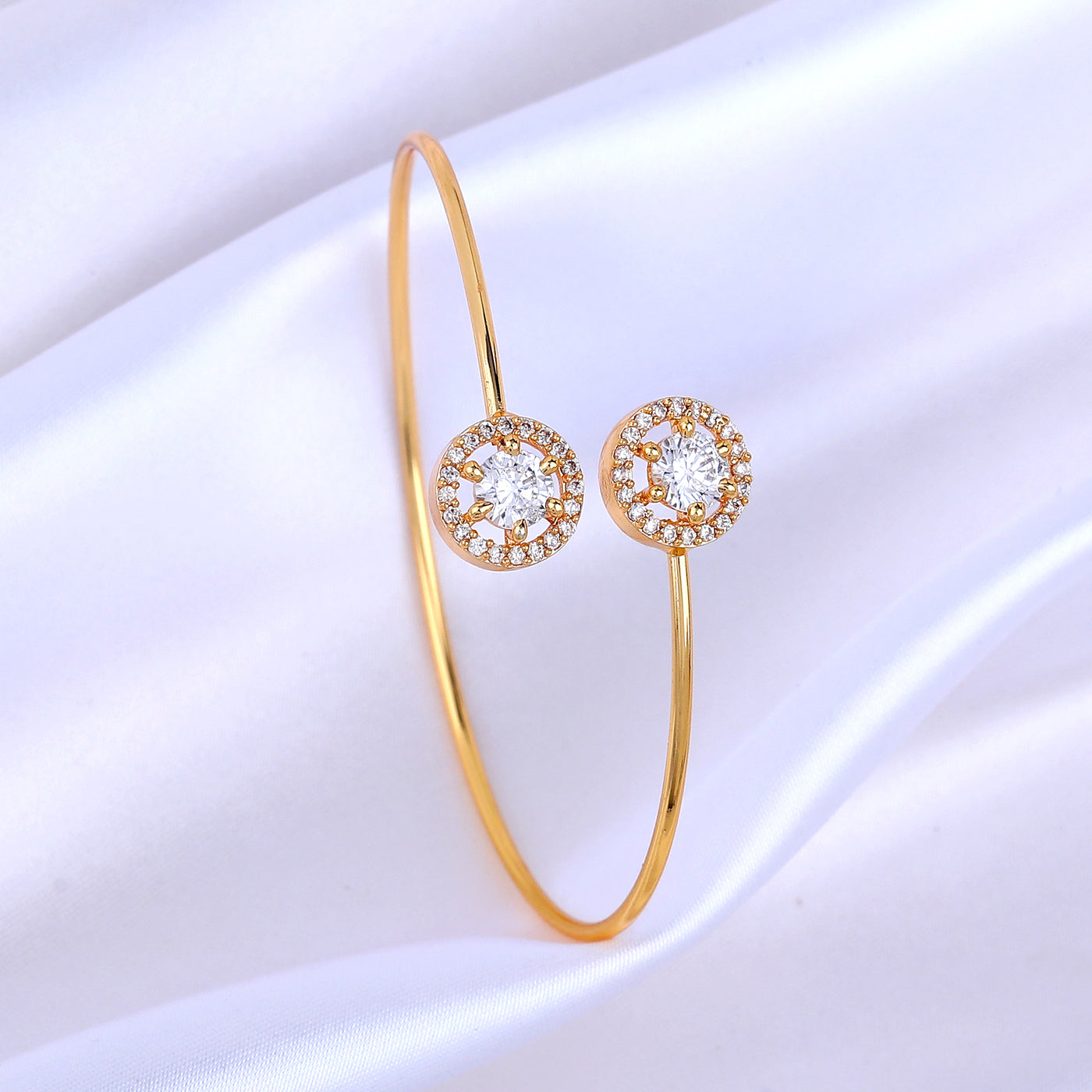 Estele Gold Plated Contemporary Circle Motif Kada Bracelet with Stunning White American Diamonds for Girls and Women