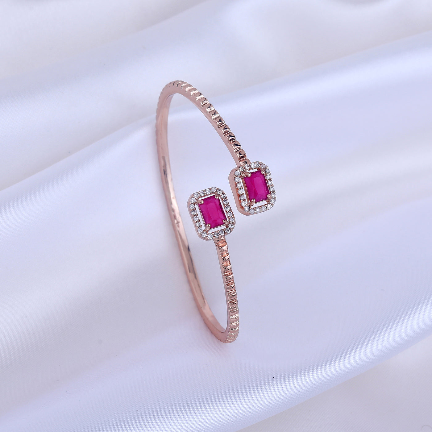 Estele Rosegold Plated Stylish & Modern Lightweight Kada Bracelet with Shining Ruby American Diamond|Timeless Elegance for Women