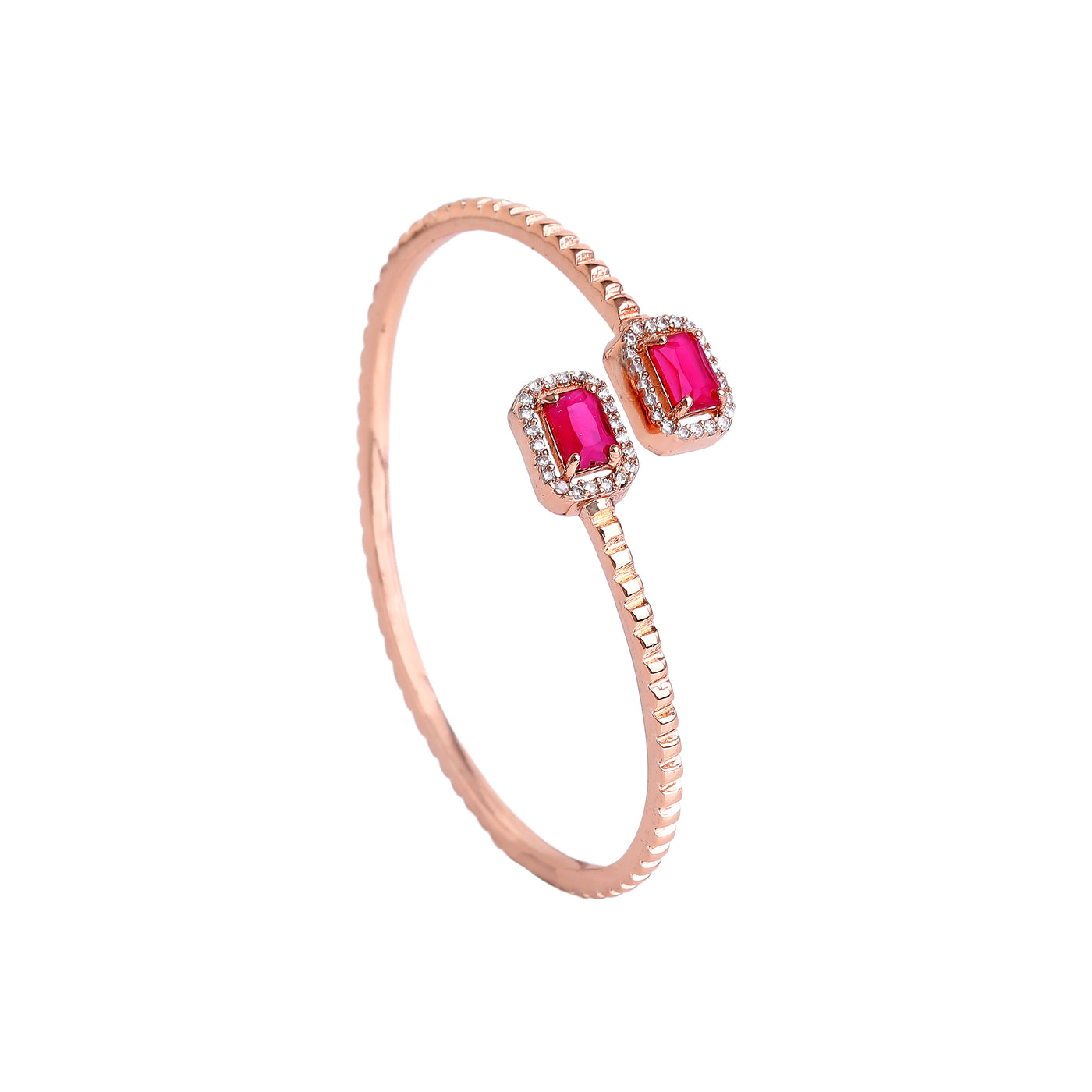 Estele Rosegold Plated Stylish & Modern Lightweight Kada Bracelet with Shining Ruby American Diamond|Timeless Elegance for Women