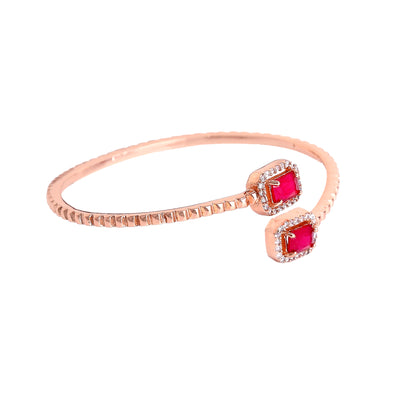 Estele Rosegold Plated Stylish & Modern Lightweight Kada Bracelet with Shining Ruby American Diamond|Timeless Elegance for Women