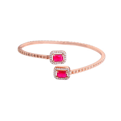 Estele Rosegold Plated Stylish & Modern Lightweight Kada Bracelet with Shining Ruby American Diamond|Timeless Elegance for Women