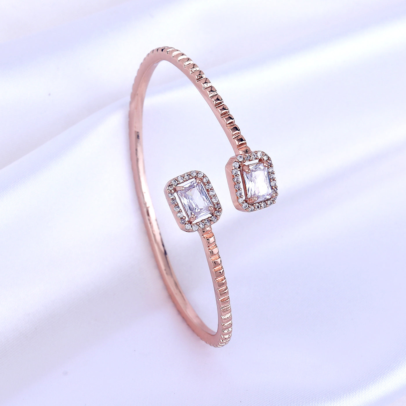 Estele Rosegold Plated Sleek and Lightweight Kada Bracelet with White Radiant American Diamonds|Stunning Jewelry for Women