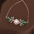 Estele Rosegold Plated Leafy Bloom Designer Adjustable Varya Bracelet with Green Beads for Women|A Perfect Blend of Nature & Style