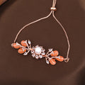 Estele Rosegold Plated Stunning Floral Motifs Adjustable Varya Bracelet with Mint Orange Beads|Timeless Charm for Women