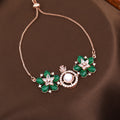 Estele Rosegold Plated Nature Inspired Floral Pattern Varya Bracelet with Stunning Green Beads & Pearl for Women