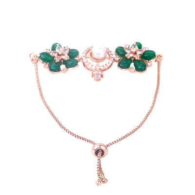 Estele Rosegold Plated Nature Inspired Floral Pattern Charm Bracelet with Stunning Green Beads & Pearl for Women