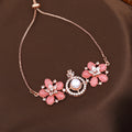 Estele Rosegold Plated Modern Minimlistic Floral Beaded Adjustable Varya Bracelet with Mint Pink Beads for Women