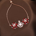 Estele Rosegold Plated Stunning Ruby Beads Enhanced Floral Designer Lightweight Adjustable Varya Bracelet for Women