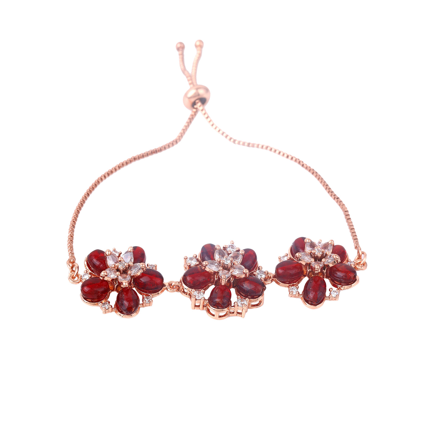 Estele Rosegold Plated Floral Inspired Adjustable Varya Bracelet with Ruby Beads for Women|Classic Beauty with a Modern Touch