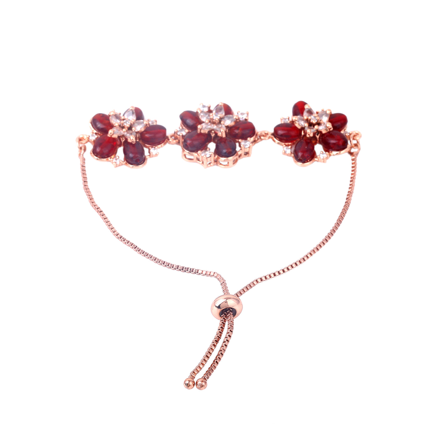 Estele Rosegold Plated Floral Inspired Adjustable Varya Bracelet with Ruby Beads for Women|Classic Beauty with a Modern Touch