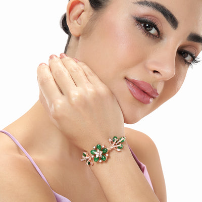 Estele Rosegold Plated Flower-Inspired Green Beaded Adjustable Charm Bracelet|An Elegant Wristwear for Fashionable Women