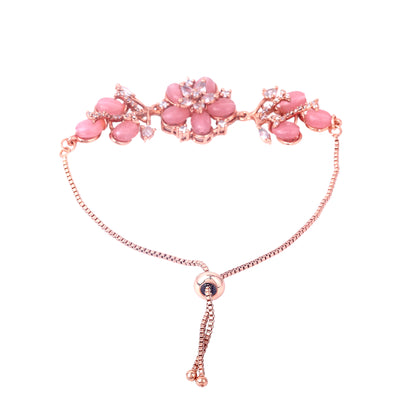 Estele Rosegold Plated Glossy Mint Pink Floral Designer Adjustable Charm Bracelet|A Stylish Accessory for Women