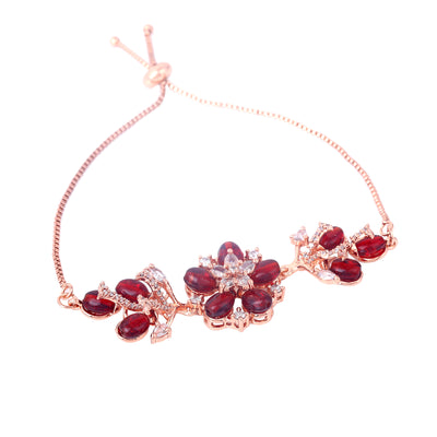 Estele Rosegold Plated Bloom-Adorned Ruby Beaded Adjustable Varya Bracelet|A Refined Accessory for Stylish Women