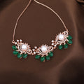 Estele Rosegold Plated Floral-Inspired Green Beaded Adjustable Varya Bracelet|A Graceful Accessory for Modern Women