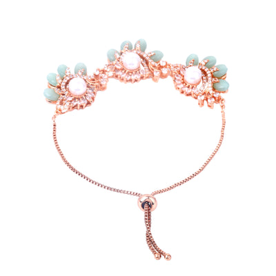 Estele Rosegold Plated Shiny Mint Green Beads Accented Adjustable Bracelet|Modern Charm with Classic Beauty for Women