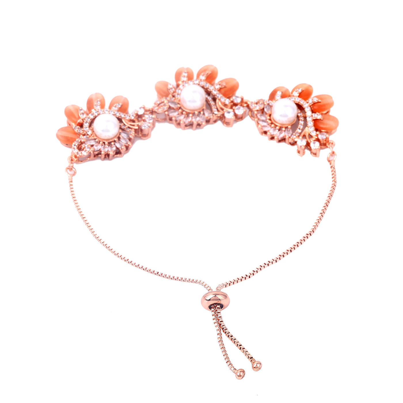 Estele Rosegold Plated Elegant Mint Orange Beads Adorned Flexible Charm Bracelet|A Minimalist Accessory for Women