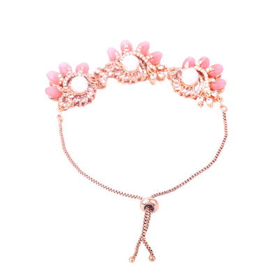 Estele Rosegold Plated Classic Mint Pink Beads Accented Flexible Charm Bracelet|A Graceful Wristlet for Modern Ladies