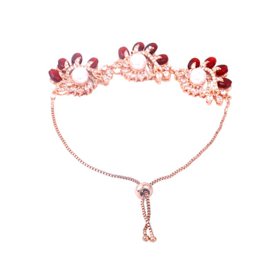 Estele Rosegold Plated Stylish Floral Designer Ruby Beaded Flexible Charm Bracelet|A Minimalist Accessory for Women