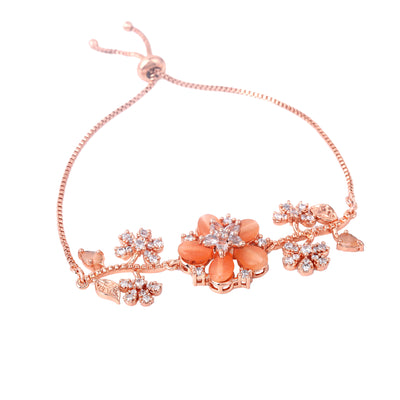 Estele Rosegold Plated Blossom-Accented Mint Orange Beads Adjustable Varya Bracelet | A Graceful Adornment for Women