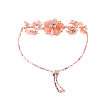 Estele Rosegold Plated Blossom-Accented Mint Orange Beads Adjustable Varya Bracelet | A Graceful Adornment for Women