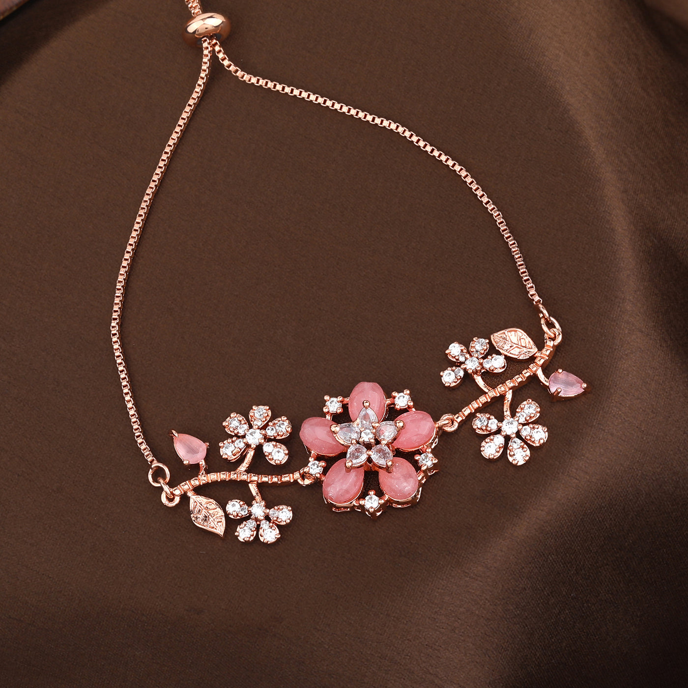 Estele Rosegold Plated Bloom-Inspired Mint Pink Beaded Flexible Varya Bracelet|A Stylish Ornament for Ladies