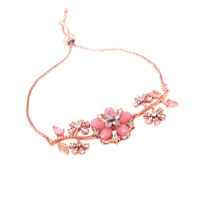 Estele Rosegold Plated Bloom-Inspired Mint Pink Beaded Flexible Varya Bracelet|A Stylish Ornament for Ladies