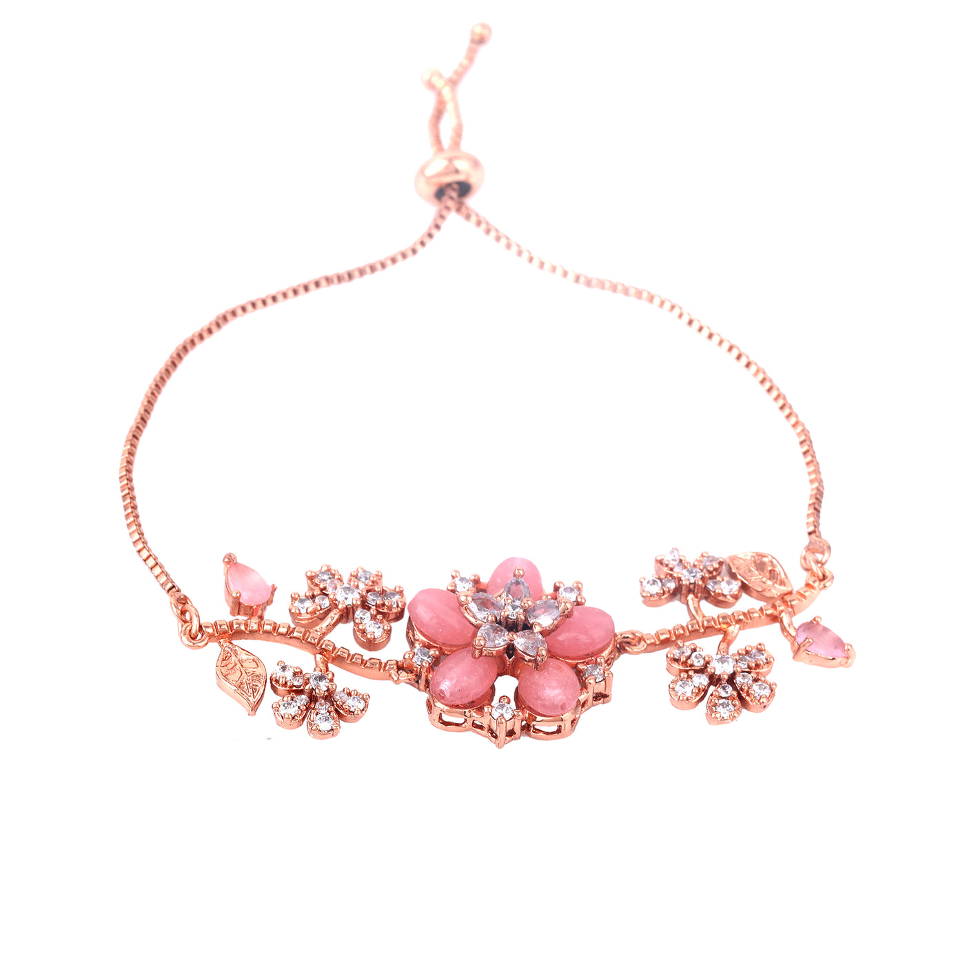 Estele Rosegold Plated Bloom-Inspired Mint Pink Beaded Flexible Varya Bracelet|A Stylish Ornament for Ladies