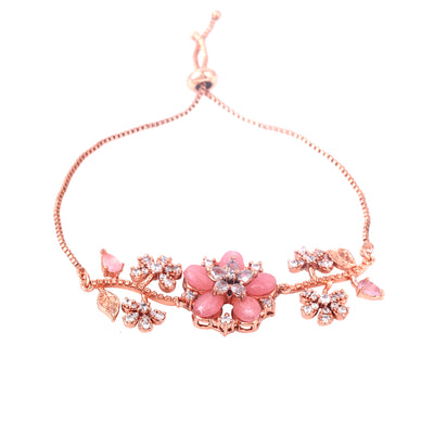 Estele Rosegold Plated Bloom-Inspired Mint Pink Beaded Flexible Varya Bracelet|A Stylish Ornament for Ladies