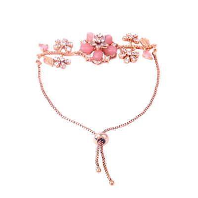 Estele Rosegold Plated Bloom-Inspired Mint Pink Beaded Flexible Varya Bracelet|A Stylish Ornament for Ladies