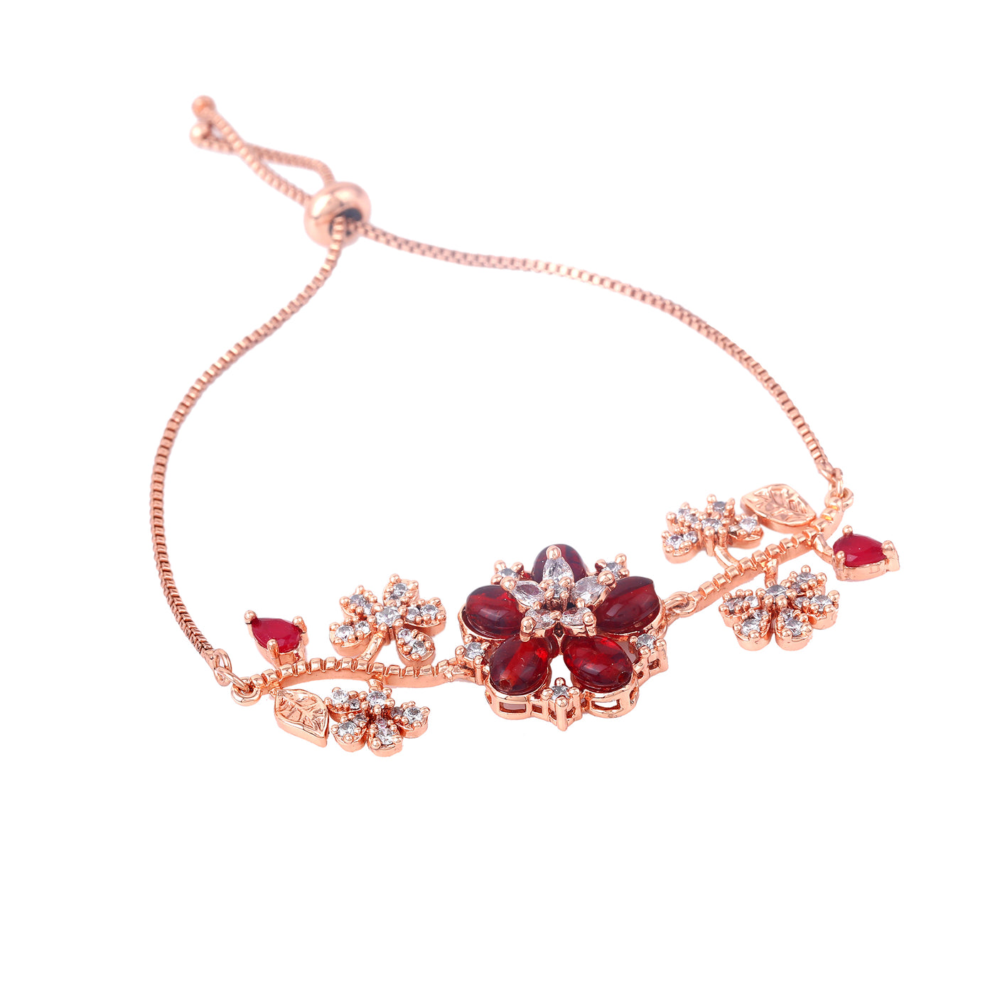 Estele Rosegold Plated Nature-Inspired Ruby Beaded Adjustable Varya Bracelet | A Refined Choice for Trendy Women