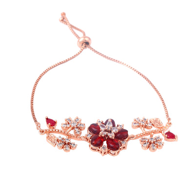 Estele Rosegold Plated Nature-Inspired Ruby Beaded Adjustable Varya Bracelet | A Refined Choice for Trendy Women