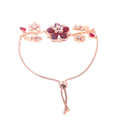 Estele Rosegold Plated Nature-Inspired Ruby Beaded Adjustable Varya Bracelet | A Refined Choice for Trendy Women