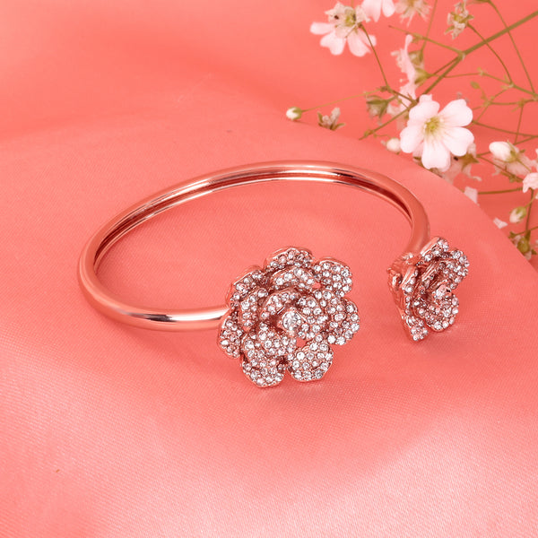Estele Rose Collection Exclusive Rose Motif Cuff Bracelet for Women with Premium Rosegold Finish| Adjustable & Comfort Fit for All Wrist Sizes