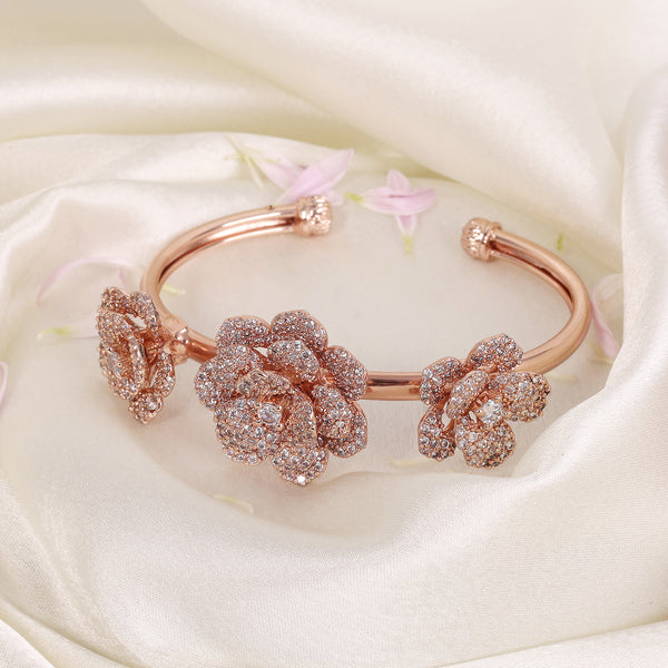 Estele Rose Collection Rosegold Plated Classic Rose Motif Cuff Bracelet: Timeless Floral Design for Women Perfect Jewelry for Parties & Celebrations