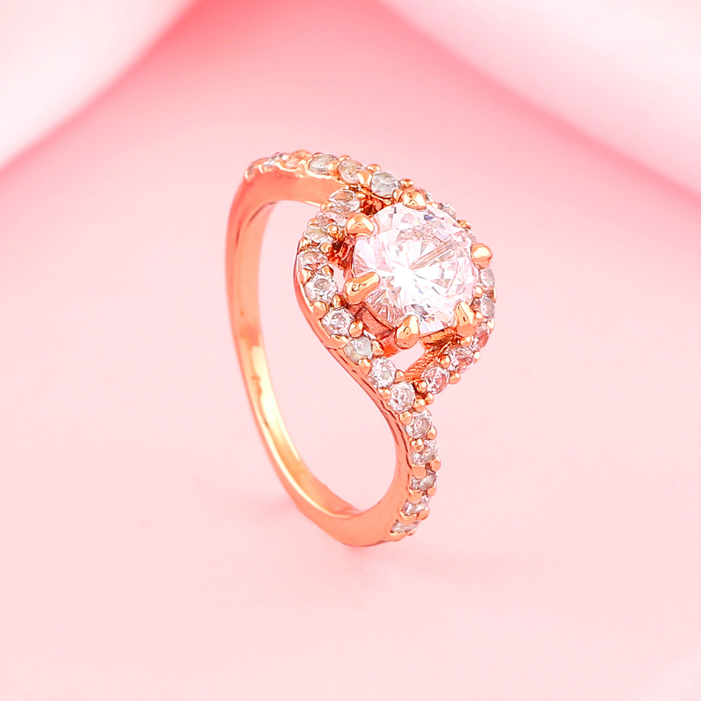 Estele Rose Gold Plated CZ Sparkling Finger Ring for Women