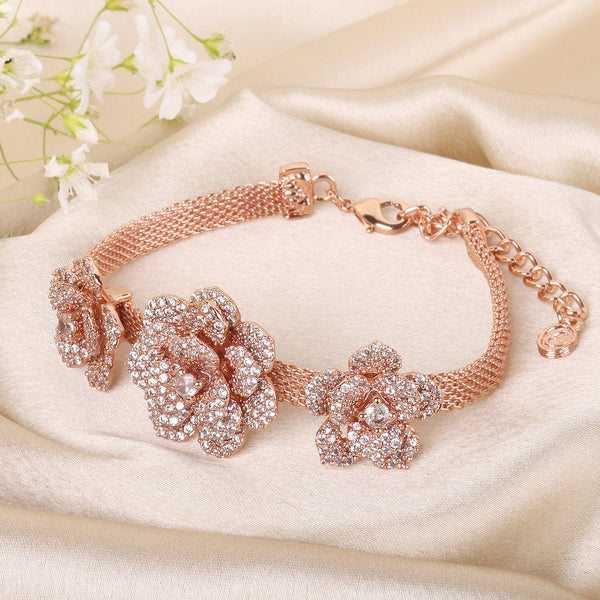 Estele Rose Collection-Exclusive Rose Charm Bracelet for Women: Intricately Rose Motifs & a Luxurious Finish with White American Diamond for Timeless Elegance