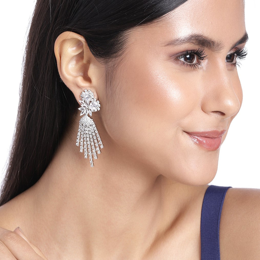 Estele Rhodium Plated CZ Twinkling Earrings for Women